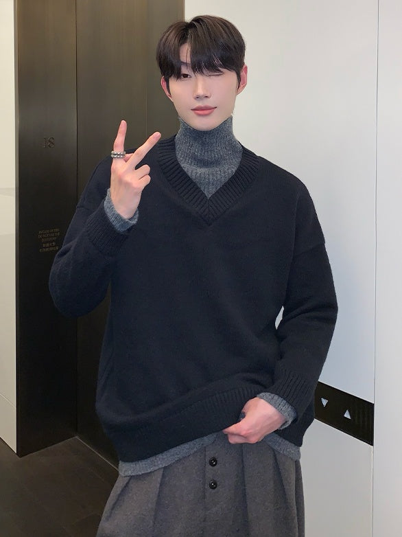 Bicolor Korean high neck knit mf3140