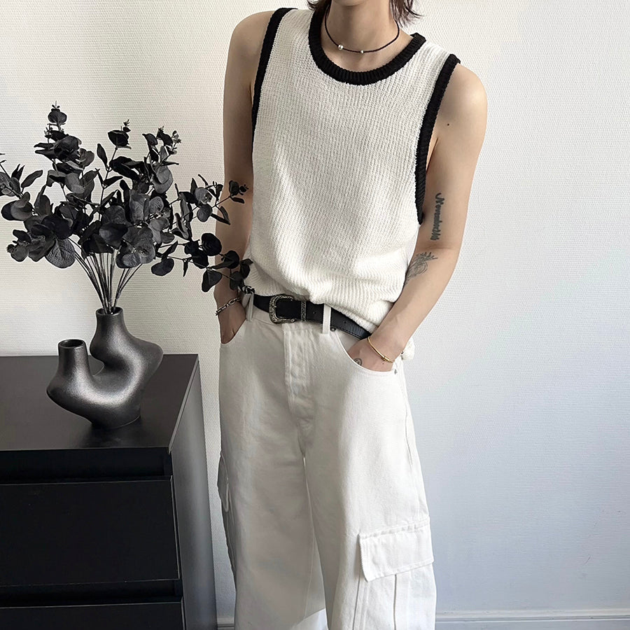 モノトーンバイカラーノースリーブトップス mf3341【韓国モード