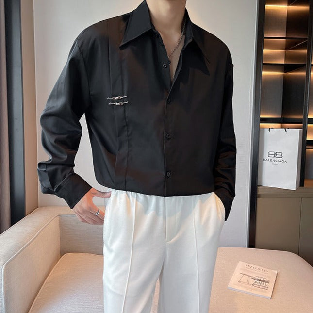 MODEFREAKのバックルデザインコリアンモードシャツ mf2419の画像
