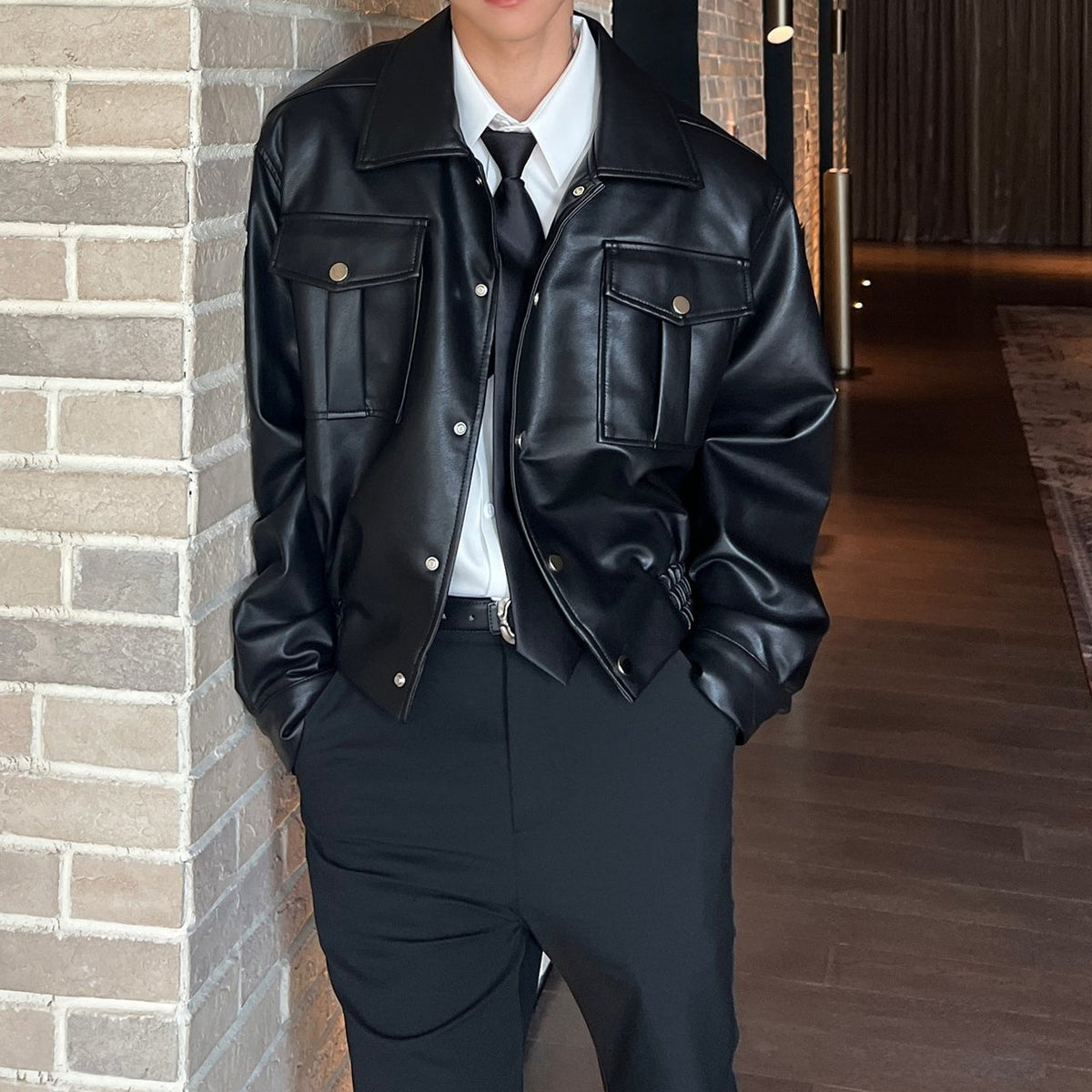 MSGM 黒レザーシャツジャケット 楽天市場】ビンテージ加工レザー