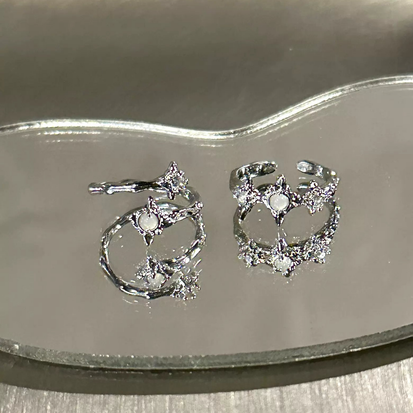 ホワイトクリスタルシルバーリングセット mf2623【韓国モード