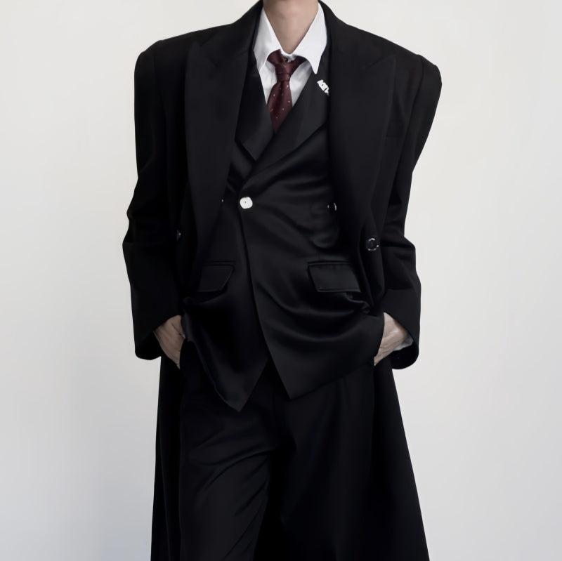 Mode Black Long Coat mf3075【韓国モードファッション】