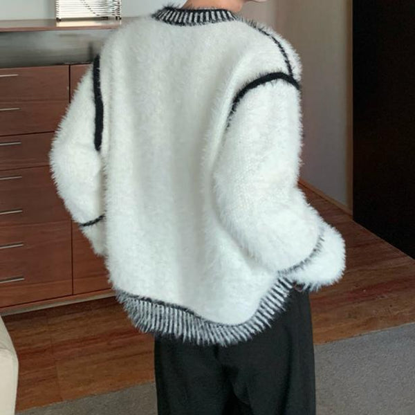 バイカラーモヘアタッチモードカーディガン mf3124【韓国モード