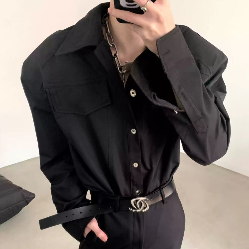 MODEFREAKのモードシルエットシルバーボタンシャツ mf3223の画像