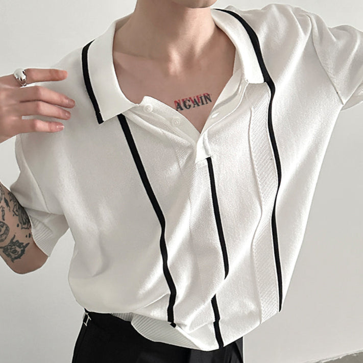 MODEFREAKのモノトーンラインコリアンポロトップス mf3383の画像