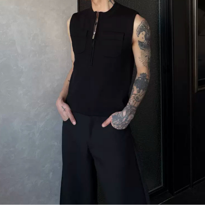 ノースリーブジップアップニットトップス mf3241【韓国モード