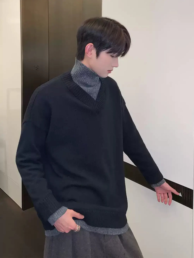 Bicolor Korean high neck knit mf3140