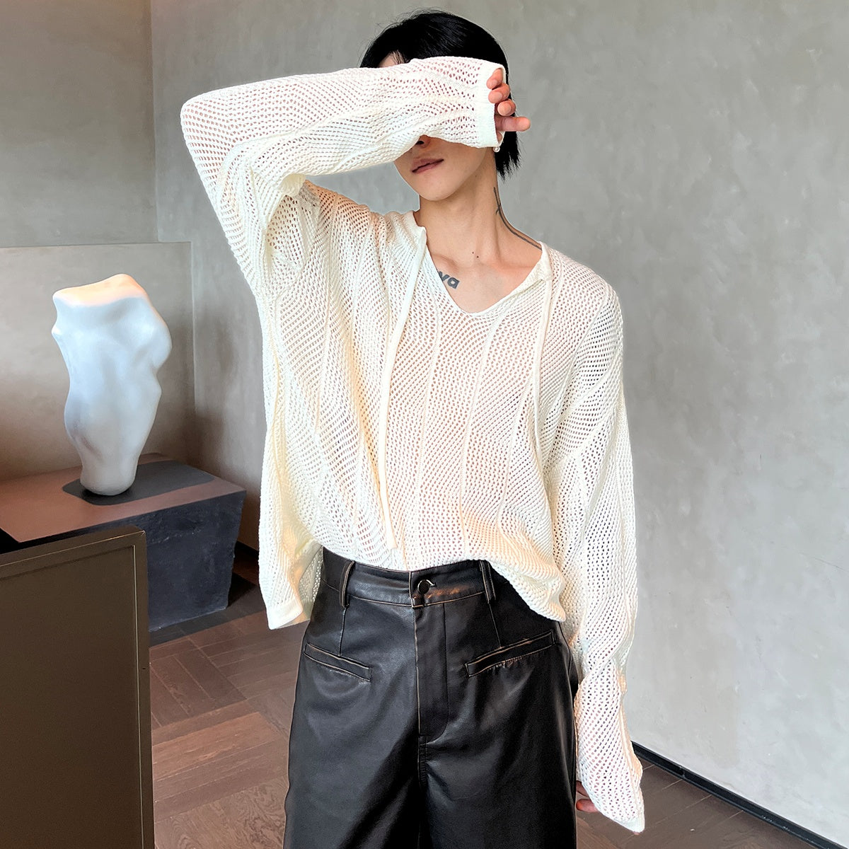 MODEFREAKのライトメッシュコリアンニット mf2936の画像