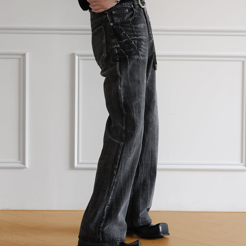 MODEFREAKのウォッシュドデザインストレートデニムパンツ mf3414の画像