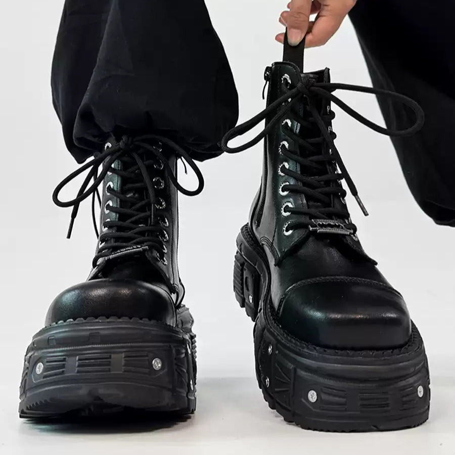 厚底レザーマーティンブーツ mf3148【韓国モードファッション】 厚底レザーマーティンブーツ mf3148【韓国モードファッション】