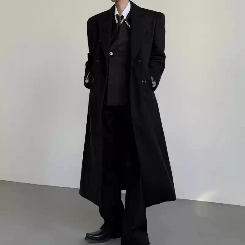 モードブラックロングコート mf3075【韓国モードファッション】 モードブラックロングコート mf3075【韓国モードファッション】