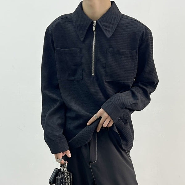 MODEFREAKのハーフジップワッフルカットソー mf2553の画像2