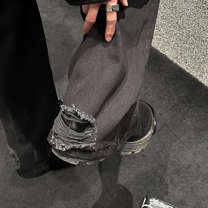 MODEFREAKのフレアダメージデニムパンツ mf2945の画像
