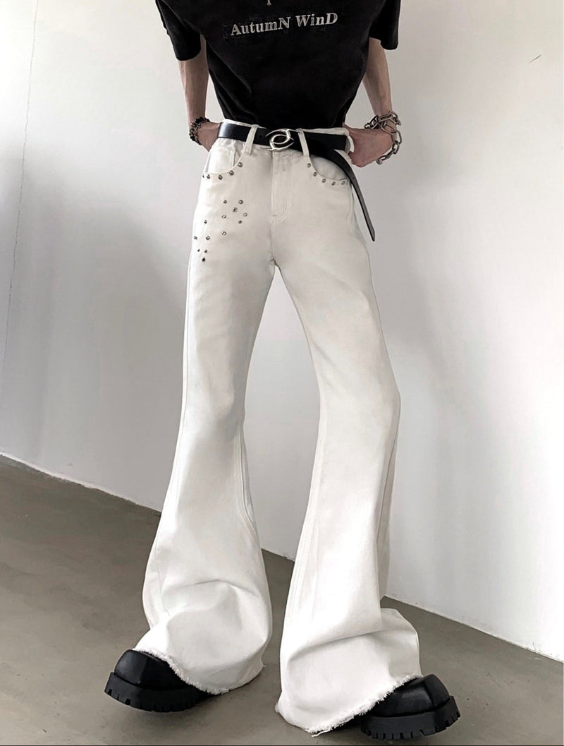 MODEFREAKのスタッズデザインフレアドレープデニムパンツ mf3330の画像