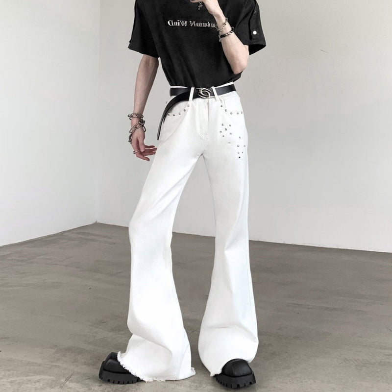 MODEFREAKのスタッズデザインフレアドレープデニムパンツ mf3330の画像