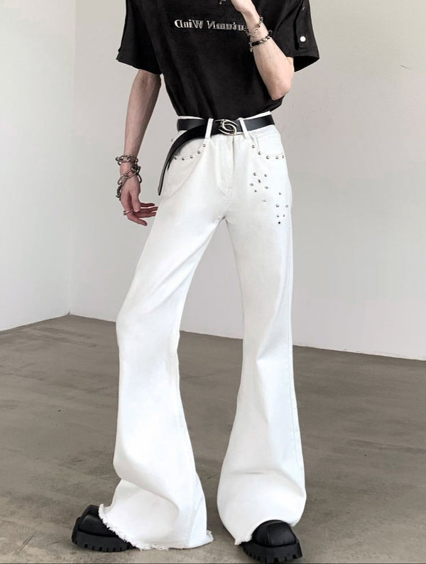 MODEFREAKのスタッズデザインフレアドレープデニムパンツ mf3330の画像