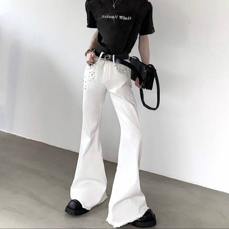 MODEFREAKのスタッズデザインフレアドレープデニムパンツ mf3330の画像