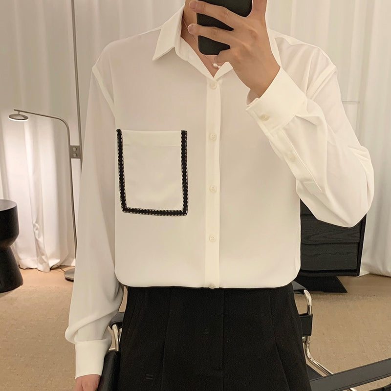 MODEFREAKのバイカラーステッチデザインシャツ mf2172の画像
