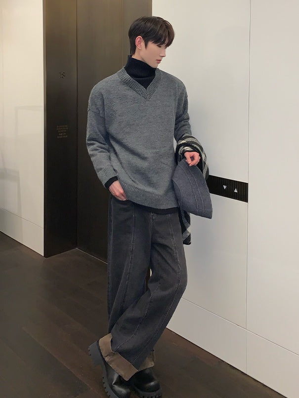 Bicolor Korean high neck knit mf3140
