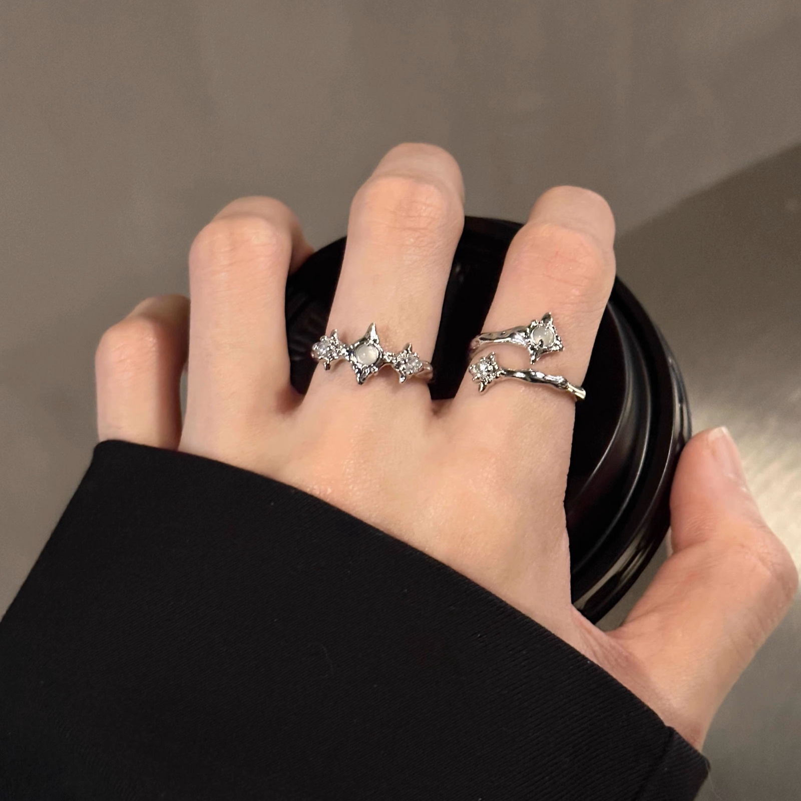 ホワイトクリスタルシルバーリングセット mf2623【韓国モード ホワイトクリスタルシルバーリングセット mf2623【韓国モード