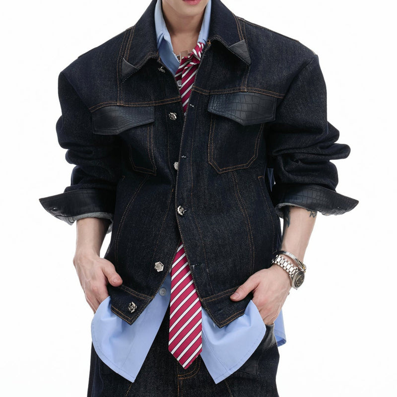 MODEFREAKのクロコバイカラーデニムジャケット mf3490の画像