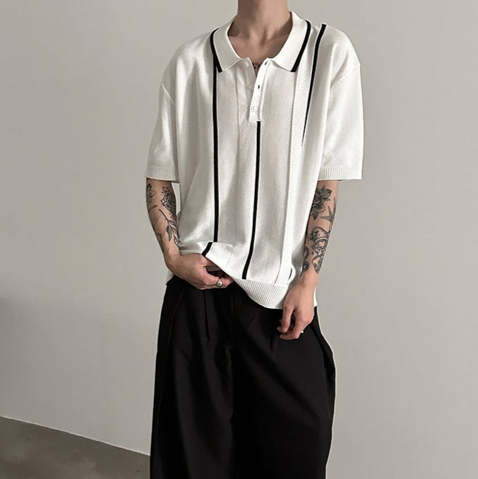MODEFREAKのモノトーンラインコリアンポロトップス mf3383の画像
