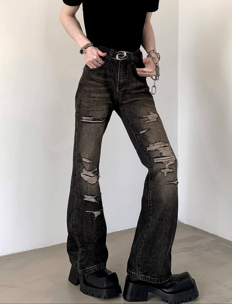 MODEFREAKのダメージフレアデニムパンツ mf3464の画像