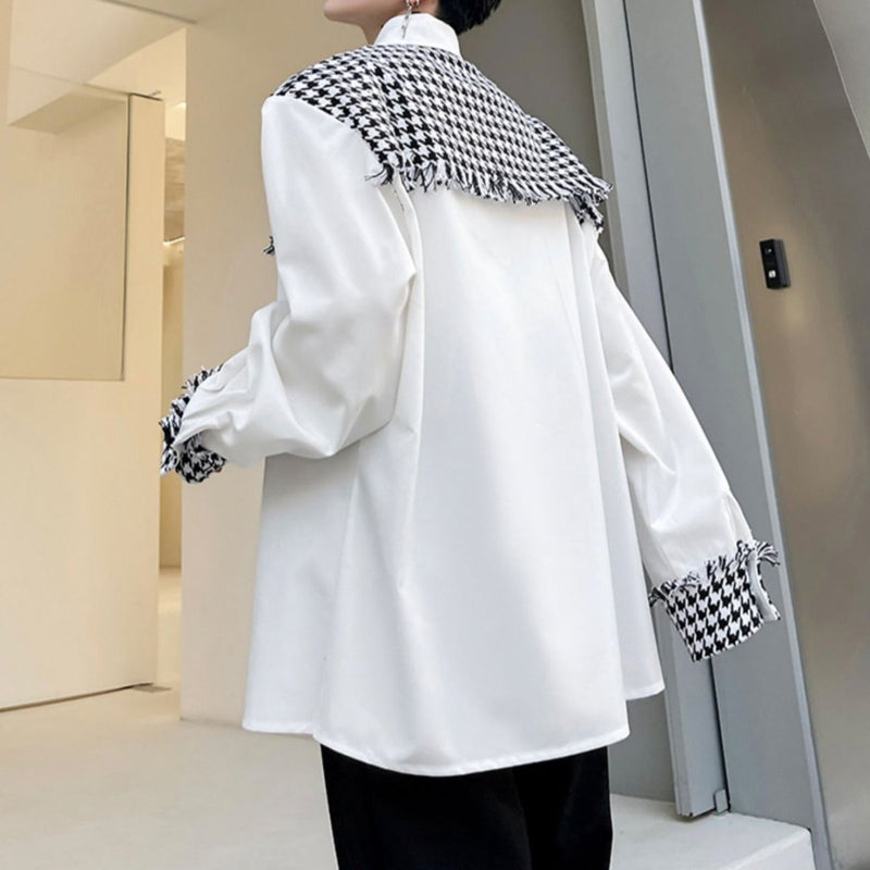 MODEFREAKの【最短即日発送】千鳥柄バイカラーシャツ mf2224の画像