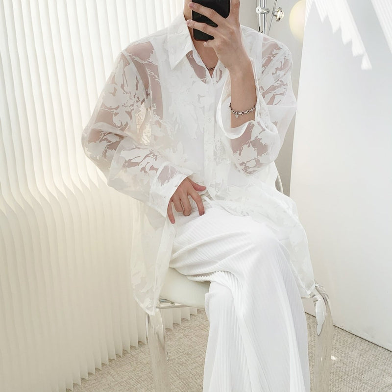 MODEFREAKのシースルー総柄シャツ mf0980の画像