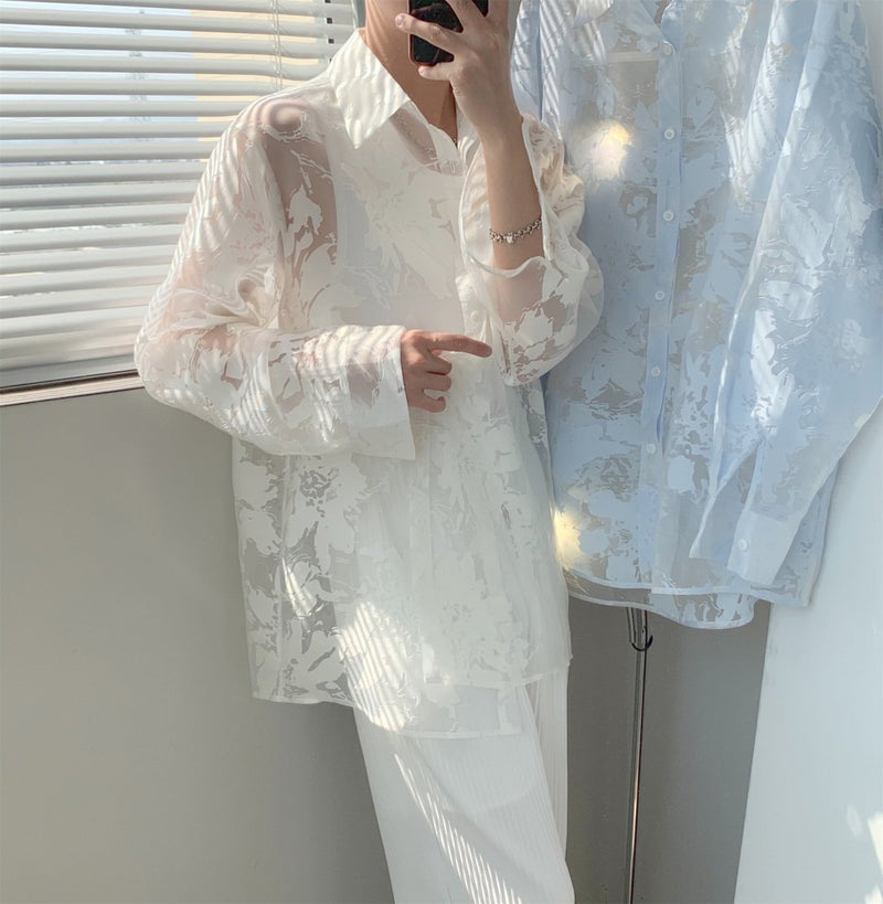 MODEFREAKのシースルー総柄シャツ mf0980の画像