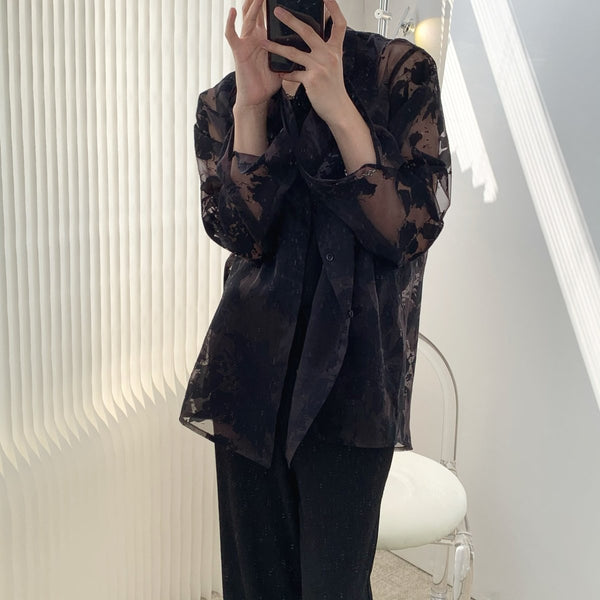 MODEFREAKのシースルー総柄シャツ mf0980の画像