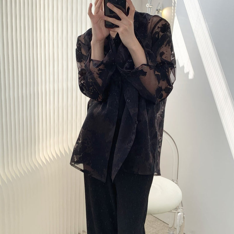 MODEFREAKのシースルー総柄シャツ mf0980の画像