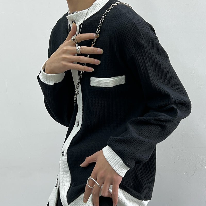 MODEFREAKのバイカラーワッフルカーディガン mf1514の画像
