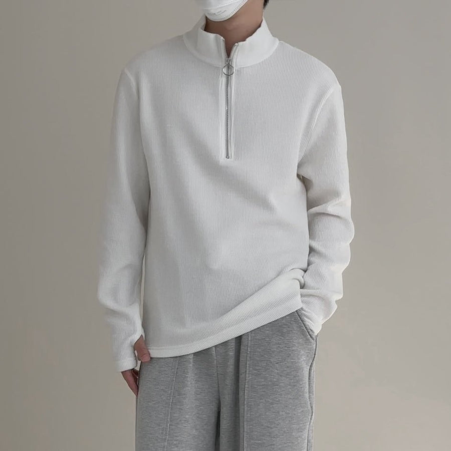 韓国 モード Tシャツ 2色 ハーフジップ ルーズ トップス nr0105 org.jpg