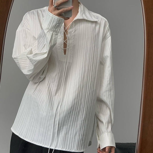 MODEFREAKのレースアップストライプシャツ mf2024の画像1