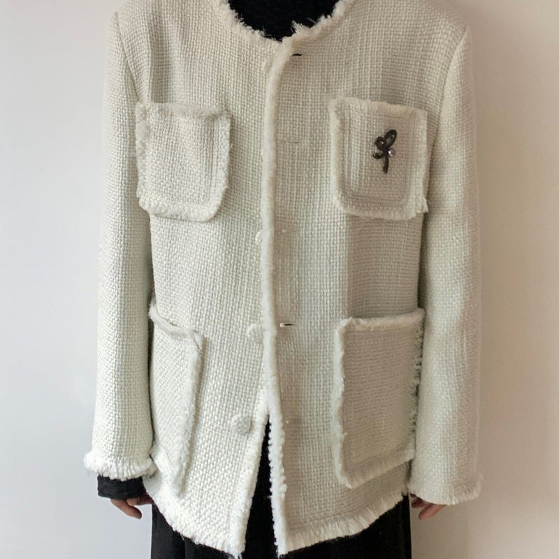 MODEFREAKのホワイトフリンジツイードジャケット mf2186の画像